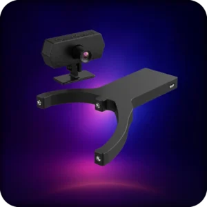 Delanclip Fusion Pro bundle with the DelanCam1 IR camera on a stand next to the wireless Fusion Pro head clip