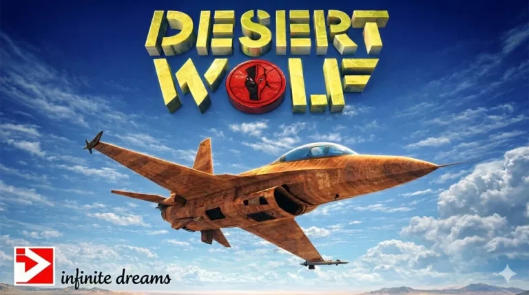 Desert Wolf cover art by Infinite Dreams showing a jet fighter flying over a desert