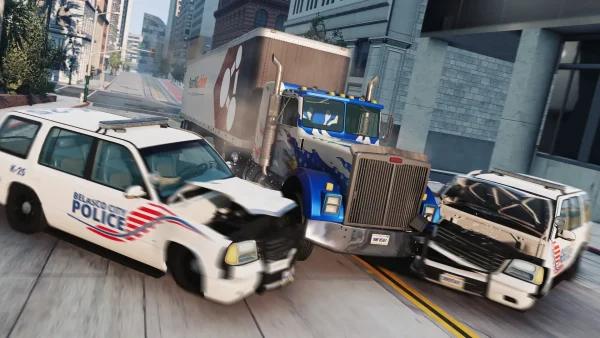 a car accident with a truck and a truck on the road