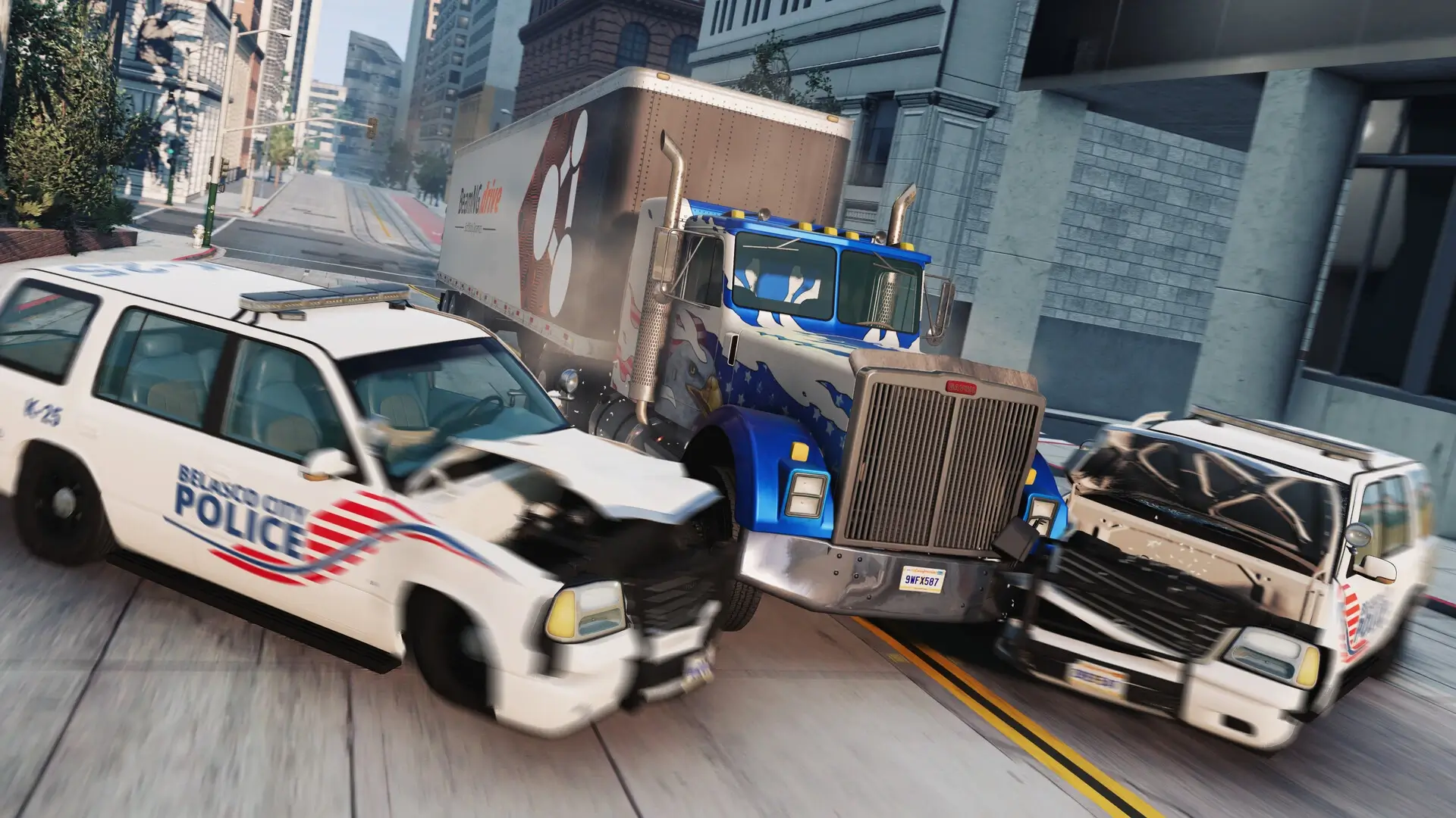 a car accident with a truck and a truck on the road