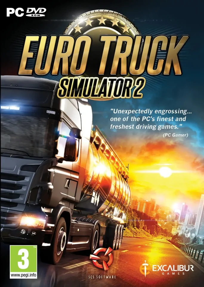 a video game cover with a truck on the road