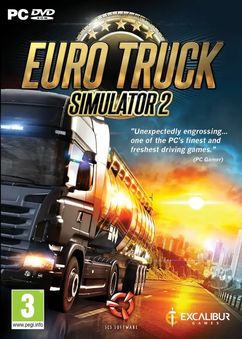 a video game cover with a truck on the road