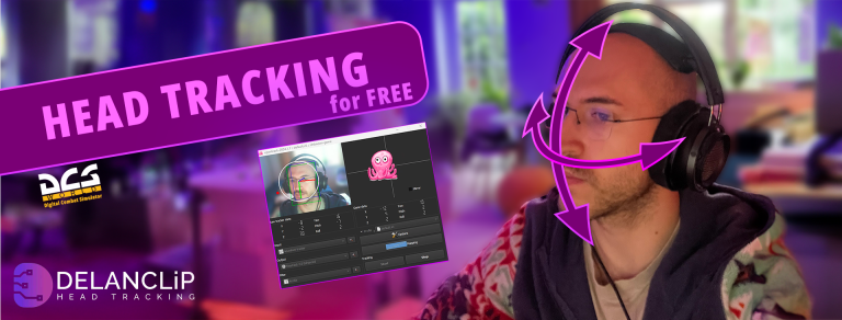 DCS Head Tracking with Webcam a man with purple arrows and a purple background