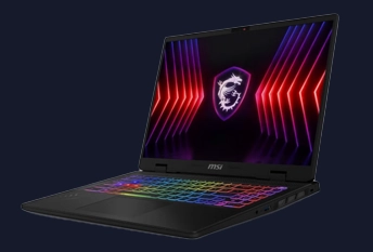 a gaming laptop with a rainbow colored keyboard