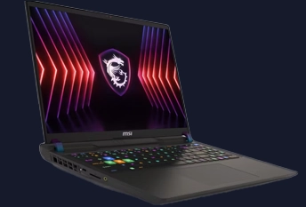 a gaming laptop with colorful lights on the screen
